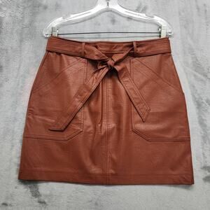 NEW Shinestar Skirt Womens L Brown‎ PU Leather Croc Embossed Belted Mini Preppy